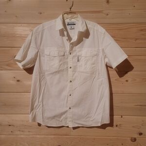 Men's White Casual Button Down Breathable Fishing Shirt Size L 24x30